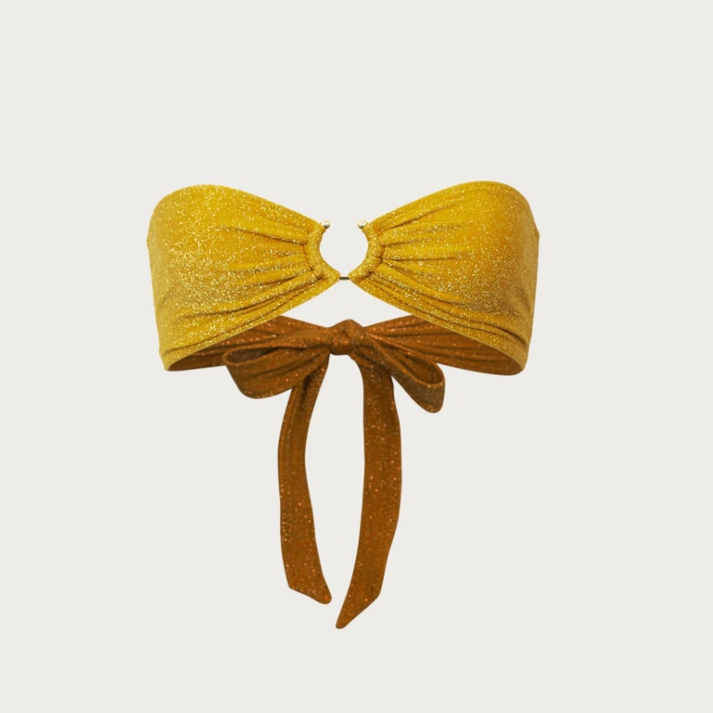 Glitter Bandeau Tie-Back Swim Top in Gold
